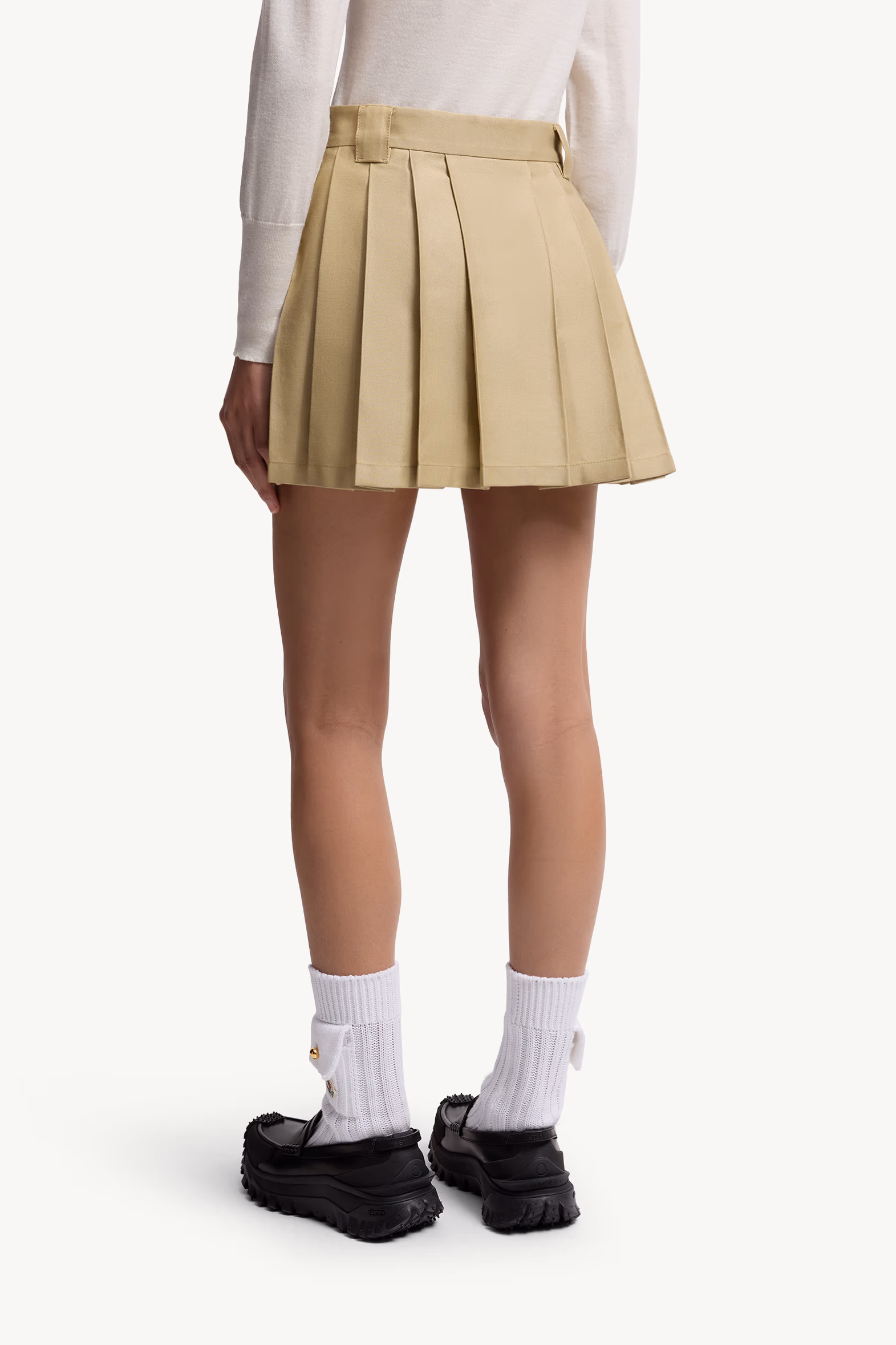 Pleated Cotton Blend Mini Skirt Women Beige Moncler 5